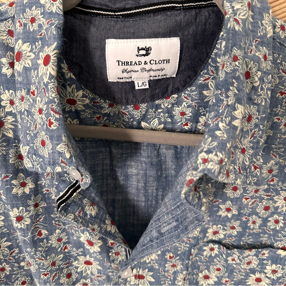 Thread & Cloth Blue Floral Men's Shirt Large